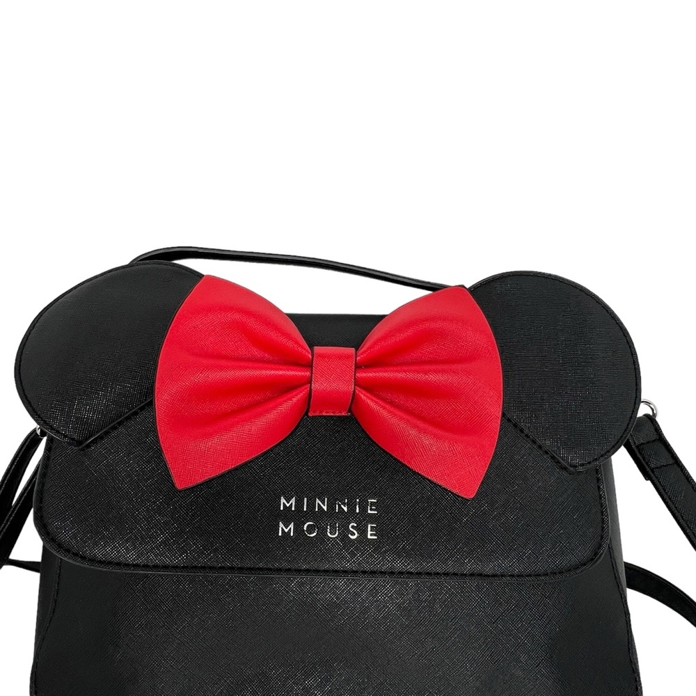 Disney Loungefly Black Leather Minnie Mouse With Bow And Ears Crossbody Bag - Picture 4 of 12